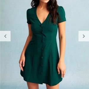 RIHOAS “The Dark Green V Neck Button-up Shirt Mini Dress”